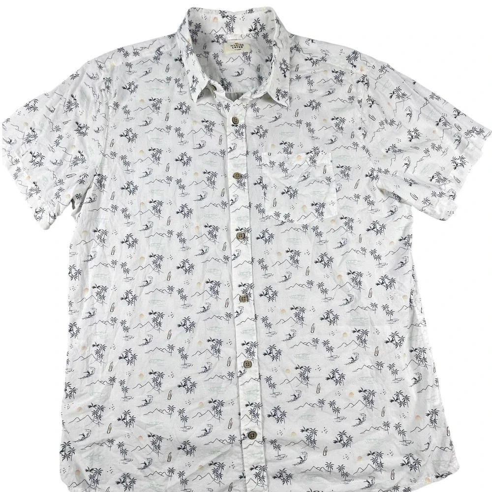 Marine Layer Button Down Mens XL White Surf Print Short Slv Casual Shirt Beach - Picture 2 of 11
